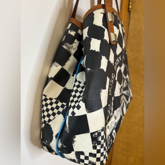 L.A.M.B. Y2K Black and White Leather Bullseye Checker Tote - Picture 8 of 12